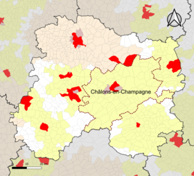 Localisation de l'aire d'attraction de Châlons-en-Champagne dans le département de la Marne.