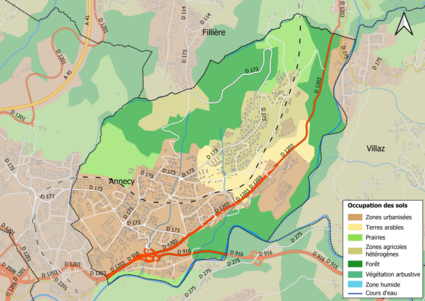 Barevná mapa znázorňující využití půdy.