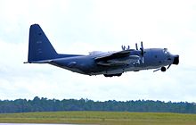 A MC-130E Combat Talon I, takes off for the final time from Duke Field, moments after it was officially retired from the 919th Special Operations Wing on 18 September 2012.