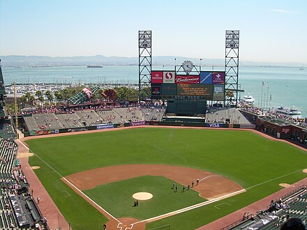 Oracle Park, home to the San Francisco Giants, is situated along the waterfront and has a view of the San Francisco Bay.