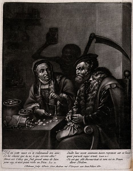 File:A man and a woman are counting their money with Death watchi Wellcome V0042122.jpg