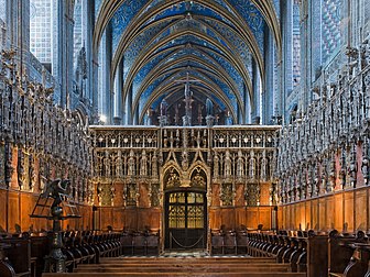 Le grand chœur de style gothique flamboyant de la cathédrale Sainte-Cécile à Albi (France) (définition réelle 3 192 × 2 394*)