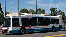 A NABI 40-LFW ART bus at the Disneyland Resort shuttle area in 2014. Anaheim Resort Transportation Bus 2014.jpg