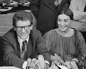 Andrei Amalrik with his wife, artist Gyuzel Makudinova, at a press conference in the Netherlands, 1976