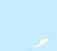 Mapa konturowa Anguilli, w lewym górnym rogu znajduje się punkt z opisem „Sombrero”