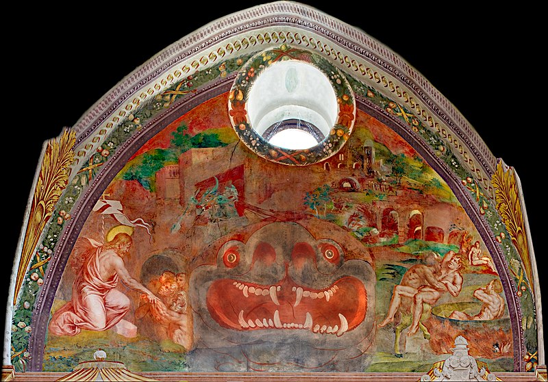 File:Anonimo, pittore manierista, Lunettone con affresco (Cristo e Inferno), abside della Chiesa di San Maziale a Breonio Veronese-raddrizzamento,luci,foto Paolo Villa (gimp, pentax K5-II)-per commons wikimedia e ctg Lessinia 2022 (FO210927).jpg