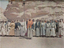 Arab fighters in Aqaba on 28 February 1918. Autochrome colour photograph. Arab fighters akaba.png