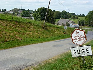 Auge (Ardennes) city limit sign.JPG
