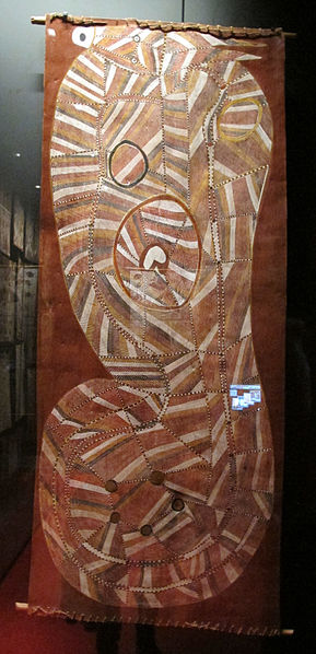 File:Australia, arte aborigena, john mawurndjul, serprente arcobaleno cornuto, 1991.JPG