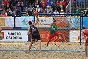 Deutsch: Beachhandball Europameisterschaften 2019 (Beach handball Euro); Tag 6: 7. Juli 2019 – Spiel um Platz Drei, Männer, Ungarn-Russland 2:0 (26:20, 23:22) English: Beach handball Euro; Day 6: 7 July 2019 – Men's Bronze Medal Match – Hungary-Russia 2:0 (26:20, 23:22)