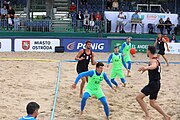 Deutsch: Beachhandball Europameisterschaften 2019 (Beach handball Euro); Tag 3: 4. Juli 2019 – Männer, Platzierungsrunde Gruppe III, Slowenien-Türkei 0:2 (18:18, 22:23) English: Beach handball Euro; Day 3: 4 July 2019 – Men Consolation Round Group III – Slovenia-Turkey 0:2 (18:18, 22:23)