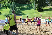 Deutsch: Beachhandball Europameisterschaften 2019 (Beach handball Euro); Tag 1: 2. Juli 2019 – Männer, Vorrunde Gruppe A, Deutschland-Norwegen 2:0 (22:14, 22:20) English: Beach handball Euro; Day 1: 2 July 2019 – Men Preliminary Round Group A – Germany-Norway 2:0 (22:14, 22:20)