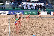 Deutsch: Beachhandball Europameisterschaften 2019 (Beach handball Euro); Tag 4: 5. Juli 2019 – Frauen, Viertelfinale, Kroatien-Ukraine 2:0 (21:20, 21:18) English: Beach handball Euro; Day 4: 5 July 2019 – Quarter Final Women – Croatia-Ukraine 2:0 (21:20, 21:18)