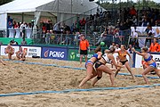 Deutsch: Beachhandball Europameisterschaften 2019 (Beach handball Euro); Tag 5: 6. Juli 2019 – Frauen, Halbfinale, Ungarn-Niederlande 2:0 (19:16, 15:12) English: Beach handball Euro; Day 5: 6 July 2019 – Semifinal Women – Hungary-Netherlands 2:0 (19:16, 15:12)