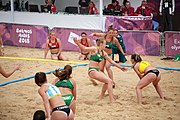 Deutsch: Beachhandball bei den Olympischen Jugendspielen 2018; Tag 5, 10. November 2018; Mädchen, Hauptrunde - Ungarn-Argentinien 1:2 English: Beach handball at the 2018 Summer Youth Olympics at 11 October 2018 – Girls Main Round – Hungary-Argentina 1:2