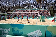 Deutsch: Beachvolleyball bei den Olympischen Jugendspielen 2018; Tag 11, 17. Oktober 2018; Jungen,Finale – Niederlande (Matthew Immers/Yorick de Groot)-Schweden (David Åhman/Jonatan Hellvig) 0:2 (20–22/15–21) English: Beach volleyball at the 2018 Summer Youth Olympics at 17 October 2018 – Final – Netherlands (Matthew Immers/Yorick de Groot)-Sweden (David Åhman/Jonatan Hellvig) 0:2 (20–22/15–21)