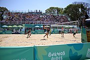 Deutsch: Beachvolleyball bei den Olympischen Jugendspielen 2018; Tag 11, 17. Oktober 2018; Jungen, Spiel um Platz 3 – Argentinien-Ungarn 2:0 (21–15/21–15) English: Beach volleyball at the 2018 Summer Youth Olympics at 17 October 2018 – Bronze Medal Match – Argentina-Hungary 2:0 (21–15/21–15)