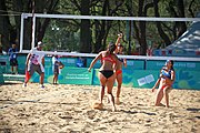 Deutsch: Beachvolleyball bei den Olympischen Jugendspielen 2018; Tag 8, 14. Oktober 2018; Mädchen, Achtelfinale – Bolivien-Puerto Rico 0:2 (18–21/18–21 ) English: Beach volleyball at the 2018 Summer Youth Olympics at 14 October 2018 – Girls Round of 16 – Bolivia-Puerto Rico 0:2 (18–21/18–21 )