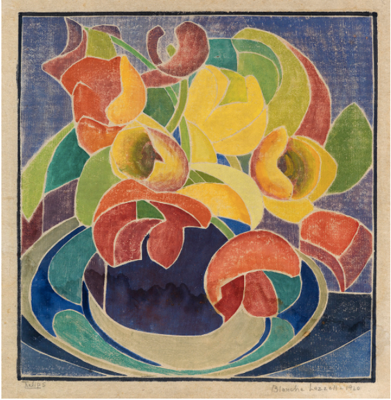 File:Blanche Lazzell, Tulips, white line woodblock print, 1920.tif