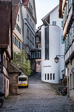 Blick in die Rathausgasse in Tübingen von der Kornhausstraße 2019