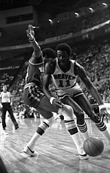 Bob McAdoo (11) was the NBA MVP in the 1974-75 season after averaging 34.5 points and 14.1 rebounds per game. Bob mcadoo braves.jpg