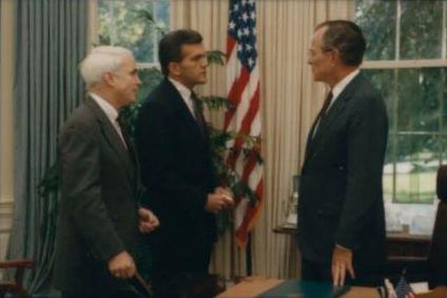 Ridge with President George H. W. Bush and United States Senator John McCain in 1990
