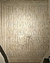 Inscription in honour of Theodosius and Honorius CIL6-40803a.jpg