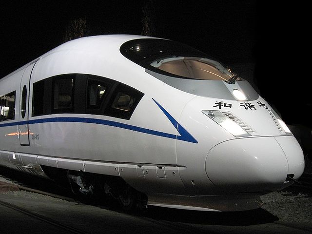 The CRH3, a version of the Siemens Velaro high-speed train used in China on the Wuhan-Guangzhou line