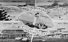 A 1950s postcard promoting Caloundra Caloundra on the Sunshine Coast postcard promoting the wonderful seaside town, ca 1950.jpg