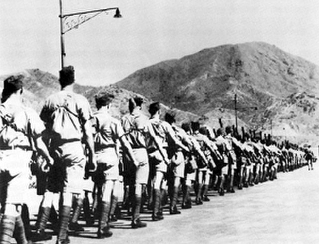 A Canadian contingent in Hong Kong wearing Khaki Drill uniform