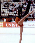Carolina con las mazas en el Mundial de Atenas (1991).