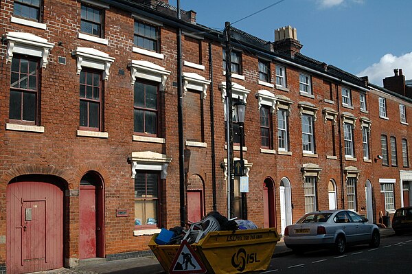 Three-storey terraced properties on Caroline Street that were used as workshops.