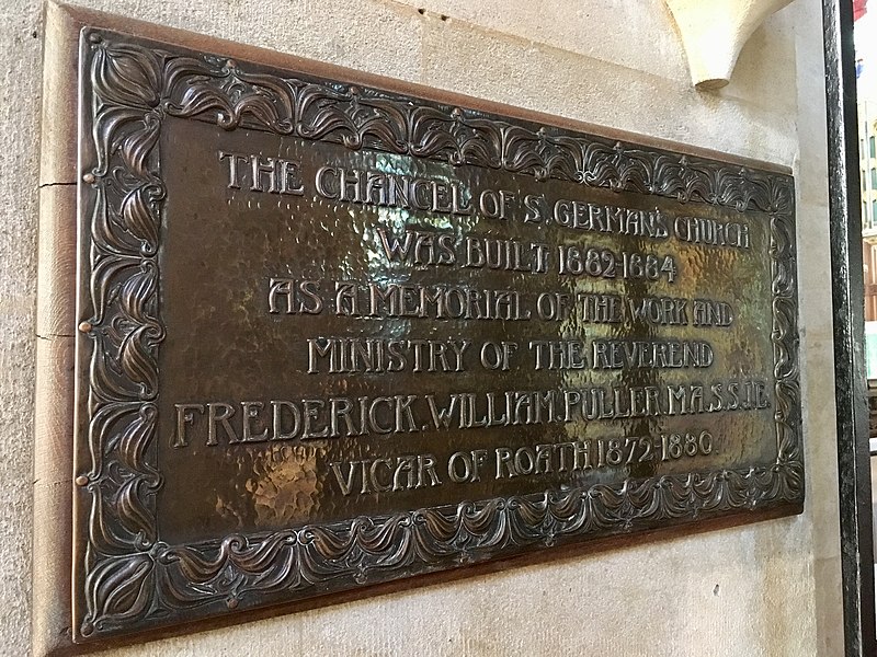File:Chancel dedication plaque at St German’s, Adamstown, September 2018.jpg
