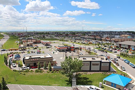 Areal view of Chestermere Station shopping area.