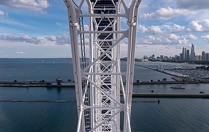 Chicago skyline seen from the Centennial Wheel, Navy Pier, Chicago, Illinois, US