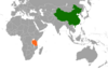 Location map for China and Tanzania.