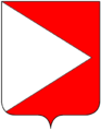 D'argento, abbracciato a destra di rosso (stemma della famiglia Domantz, Germania)