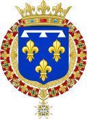 Coat of arms of the Duke of Orléans with the coronet of a "Son of France" (Order of the Holy Spirit).svg