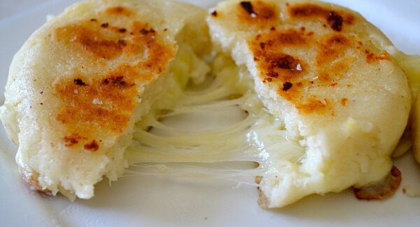 Colombian arepa con queso(arepa with cheese)