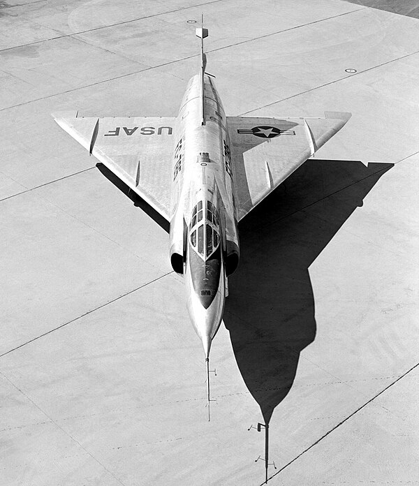 The YF-102 with its straight sided fuselage.