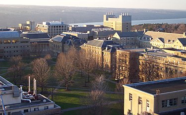 Agriculture Quad viewed from Bradfield Hall, Ithaca's West Hill and Cayuga Lake in the background CornellAgQuad.jpg