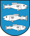 benachbart ist Derben: In einem blauen Schild drei silberne Fische. Der obere und der untere sind nach rechts, der mittlere ist nach links gerichtet.