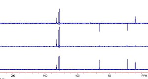 Various DEPT spectra of propyl benzoate
From top to bottom: 135deg, 90deg and 45deg DEPT spectra.jpg