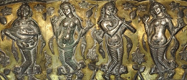 Dancers and musicians depicted on a 5th-7th century Sasanian bowl.