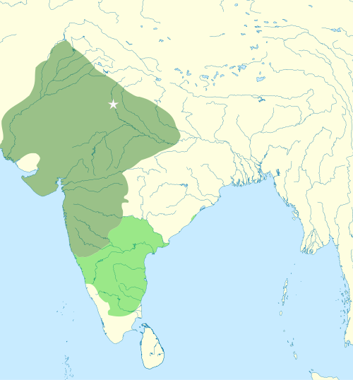 Territory controlled by the Khaljis (dark green) and their tributaries (light green).[1]