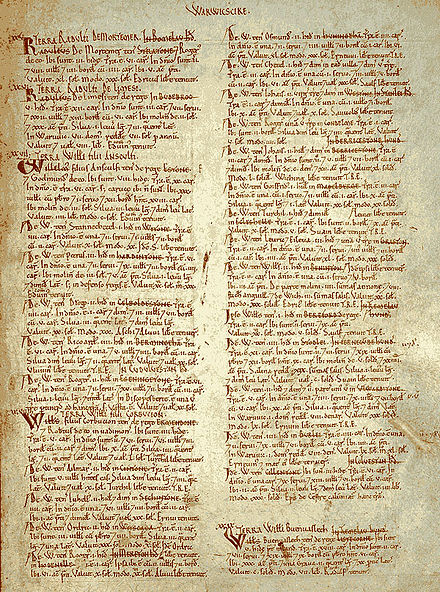 Page describing  Warwickshire in the Domesday Book of 1086