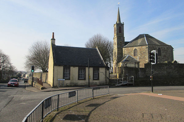 Townfoot (B7081) crossroads, old Post office and Parish Church