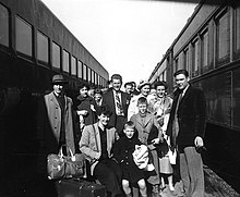 Immigrants arrive at Lethbridge station in 1953. Passenger rail service continued to the city until 1971. Dutch Immigrants Arrive at the Lethbridge Train Station (6883494031).jpg