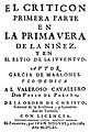 El Criticón. En la primavera de la niñez y en el estío de la juventud. (1ª parte, 1651).