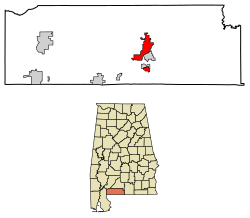 Ubicación de Brewton en el condado de Escambia, Alabama.